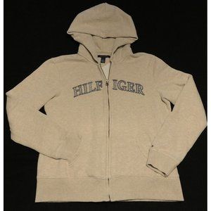 Tommy Hilfiger Womens Medium Desert Tan Full Zip Hoodie Sweatshirt Zipper Logo